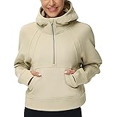 THE GYM PEOPLE Womens' Hoodies Half Zip Long Sleeve Fleece Crop Pullover Sweatshirts with Pockets Thumb Hole