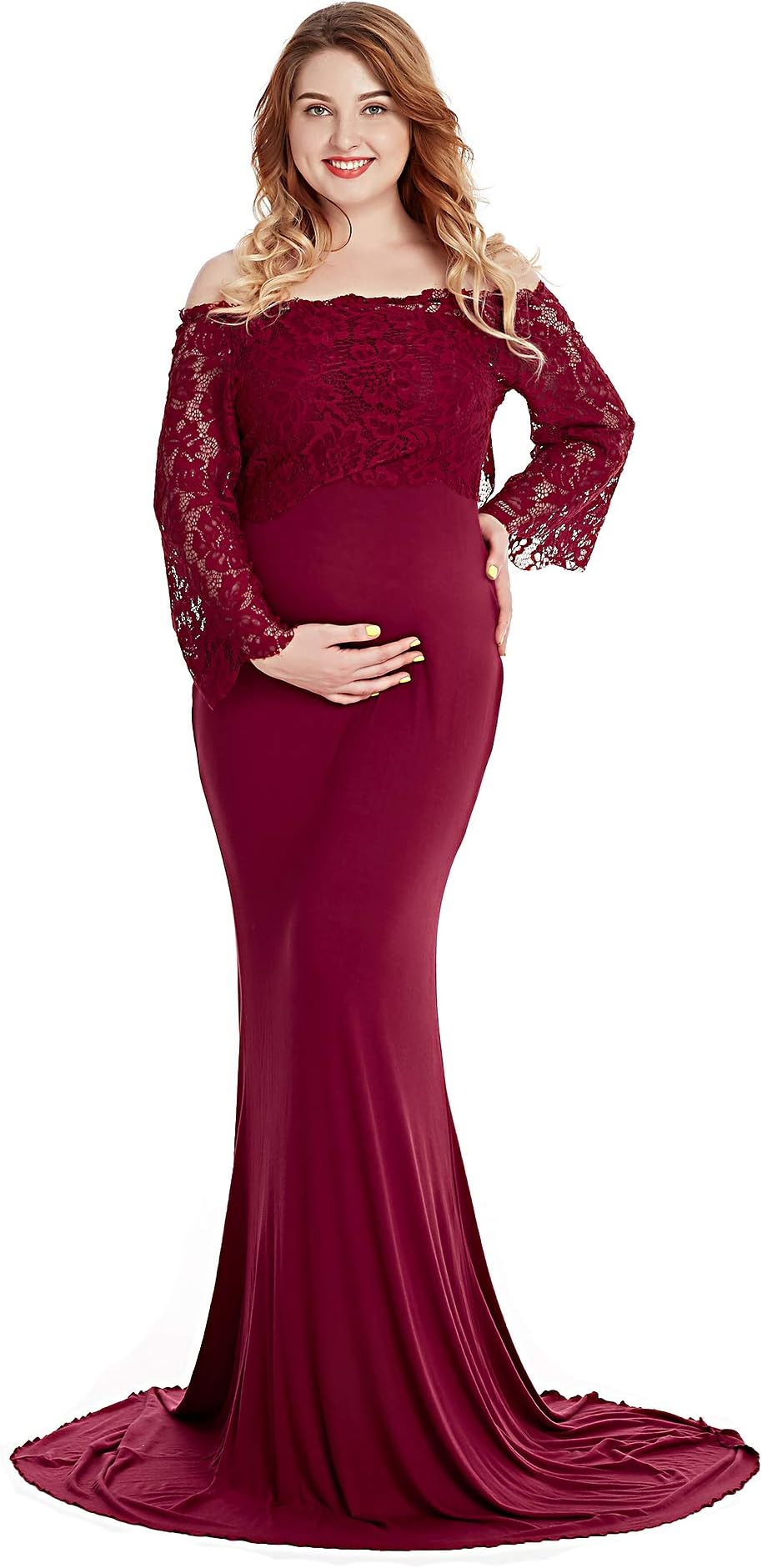 Women's Lace Off Shoulder Long Sleeve Maxi Maternity Gown Photography Dress