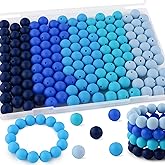 Kovict 150Pcs Silicone Beads 15mm Mix Color, Bulk Silicone Beads 15mm for Keychain Pens and Bracelet Making(Blue)
