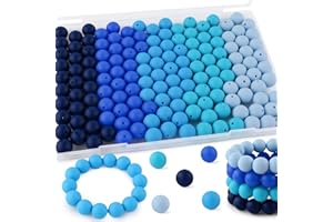 Kovict 150Pcs Silicone Beads 15mm Mix Color, Bulk Silicone Beads for Keychain Making, 15mm Silicone Beads for Pens and Bracelet Making(Blue)