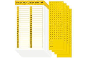 KIUKIUO 16 Sheets Breaker Panel Labels Electrical Box Sticker Numbers Breaker Panel Labels Electrical Sticker Number Catalog Load Center Adhesive Waterproof Reusable（Yellow）