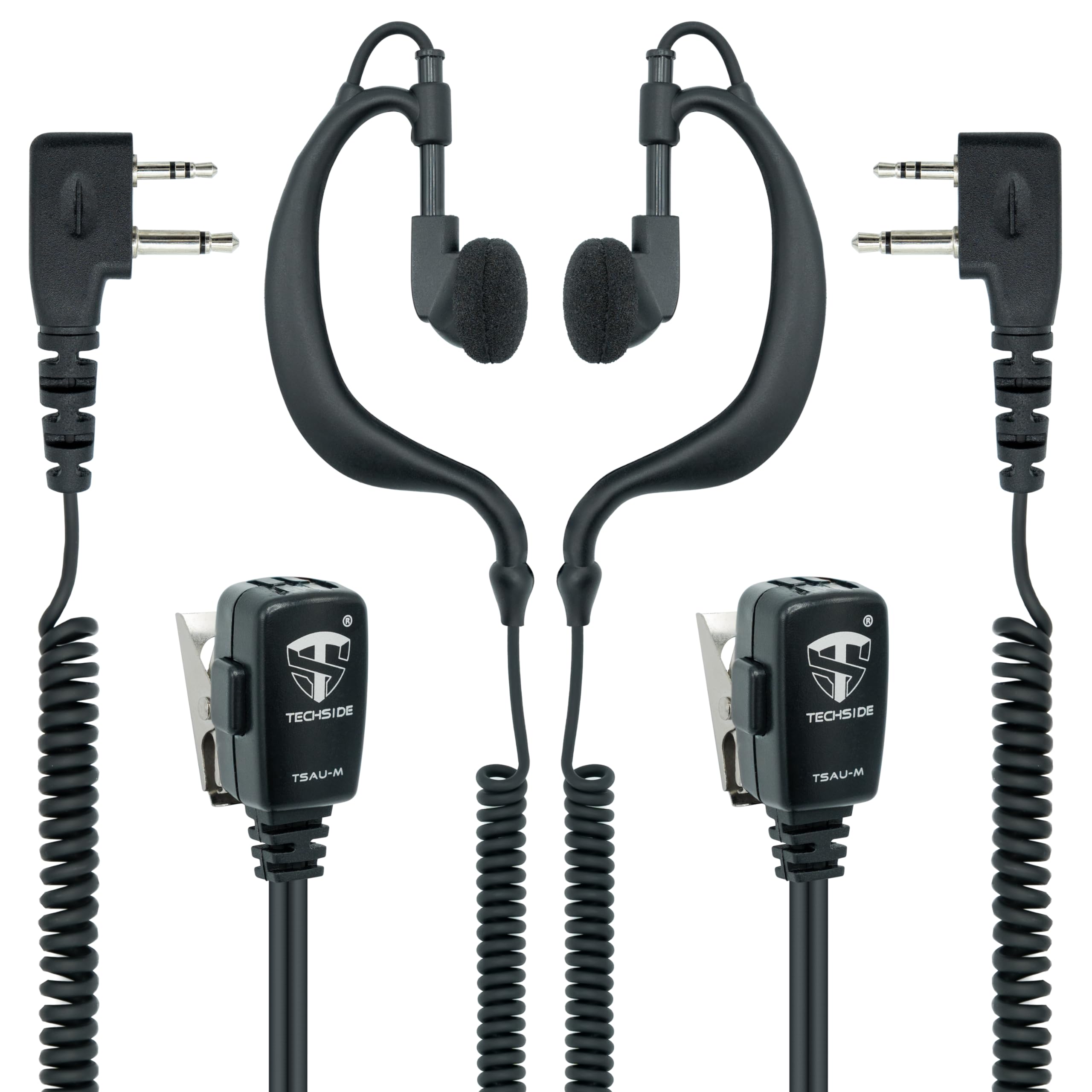 TechSide Microphone Earpiece with Double Spiral Cable 2-Pin Midland | Two-Way Radios | Compatible with G7 Pro, G8, G9 Pro, M48, M99, XT30, XT50, XT70 | Surveillance Security SoftAir (2 Pcs)