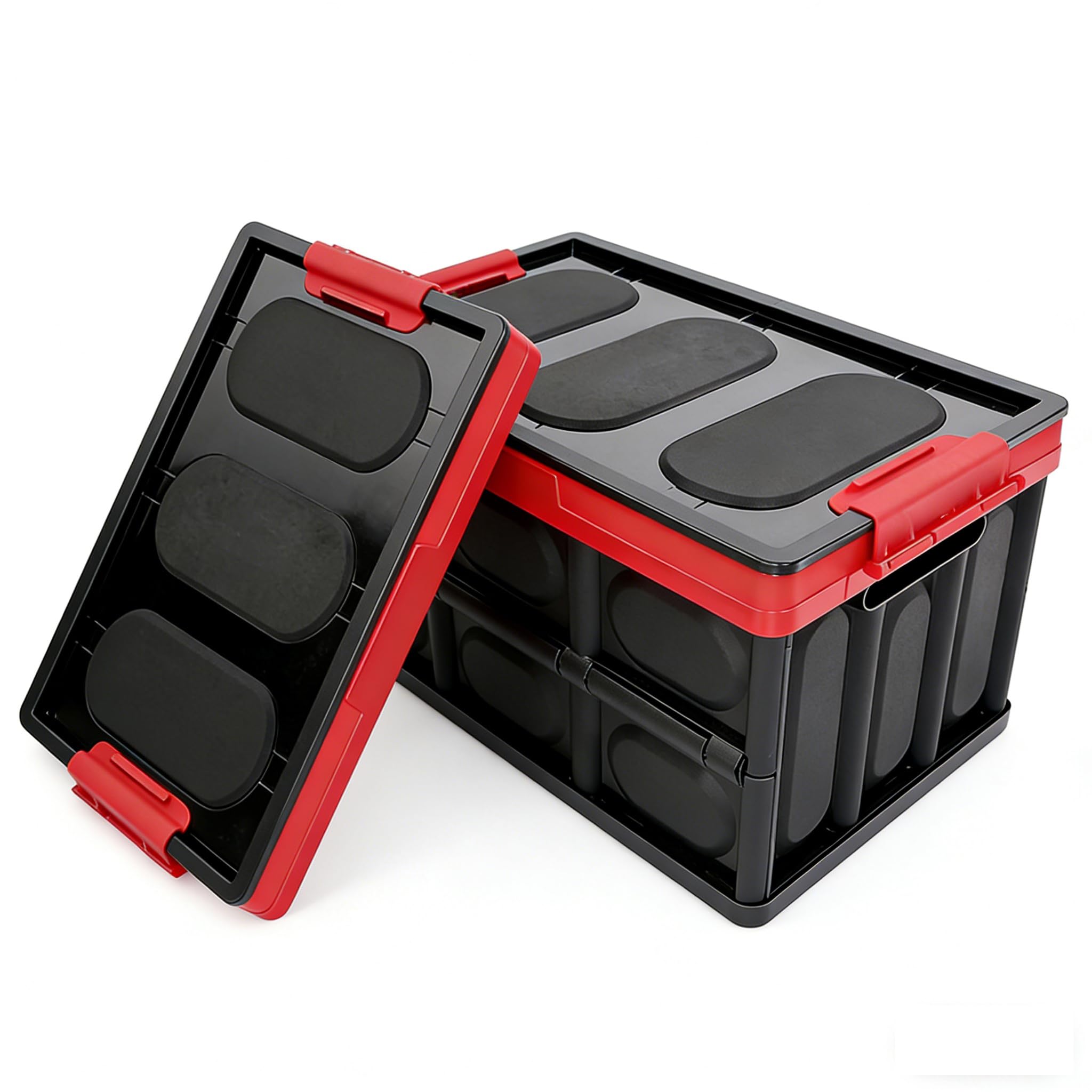 Photo 1 of KINGCAV Plastic Durable Cargo Storage Box Weathertight Foldable Storage Boot Organizer Box Secure Snap-on Lid Car Trunk Organizer Collapsible Storage Box for Camping Store 2Pcs 30L
