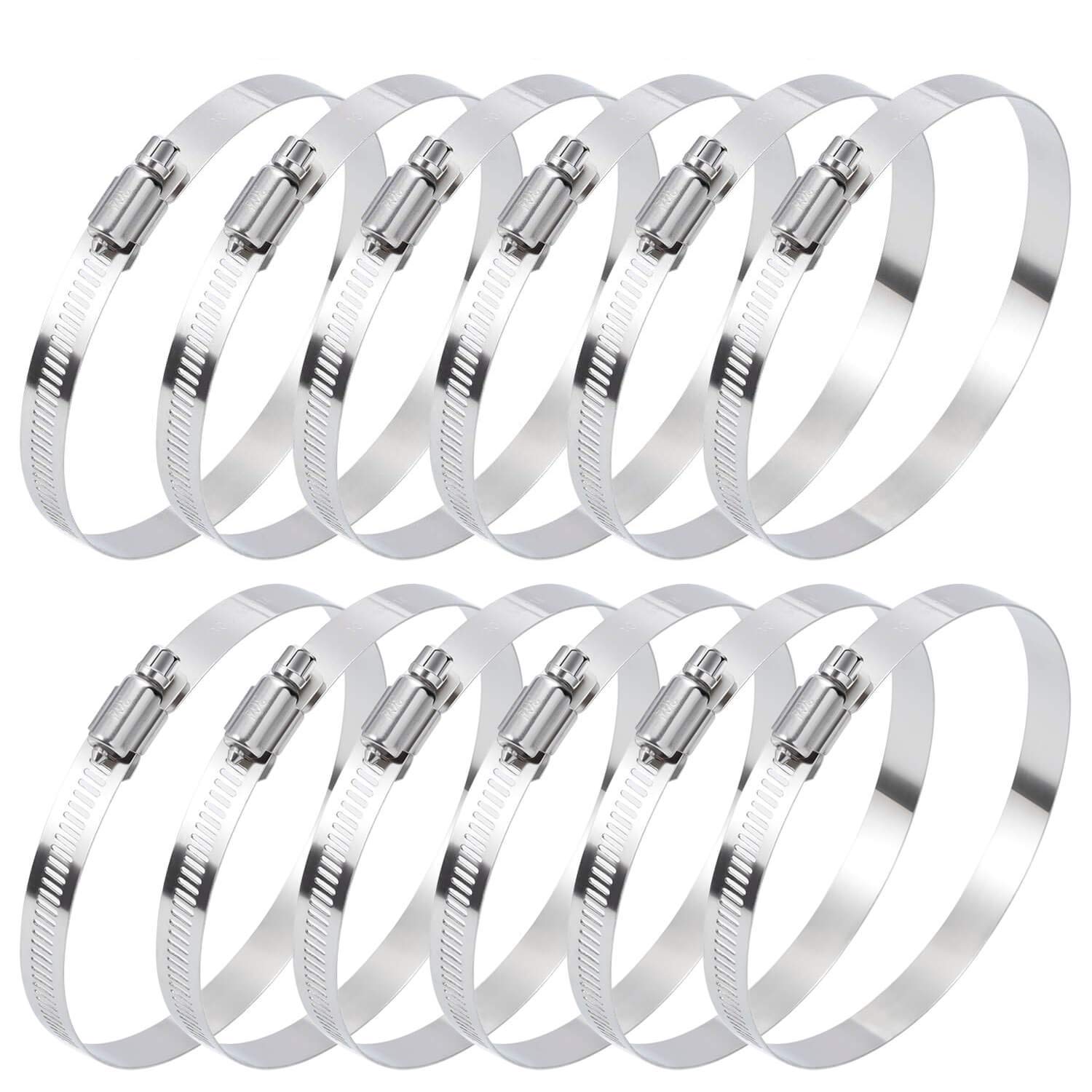 Selizo 12Pcs 4 Inch Hose Clamps, 304 Stainless Steel, Adjustable 91-114mm, Silver, Hose Clamp, Hardware Clamp Vise