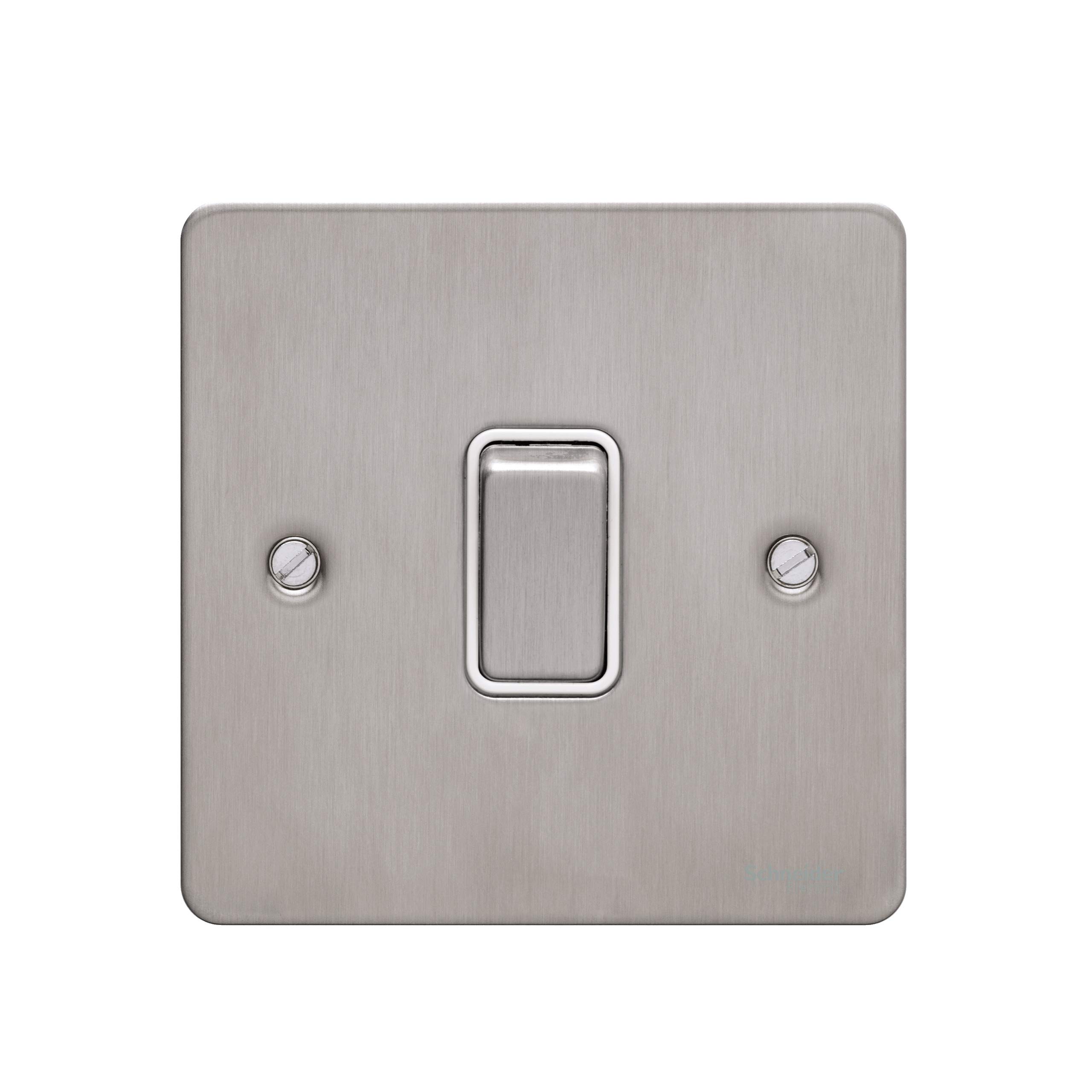 Schneider Electric Ultimate Flat Plate - Single Light Switch, 2 Pole, GU2210WSS, Stainless Steel With White Insert — image 1