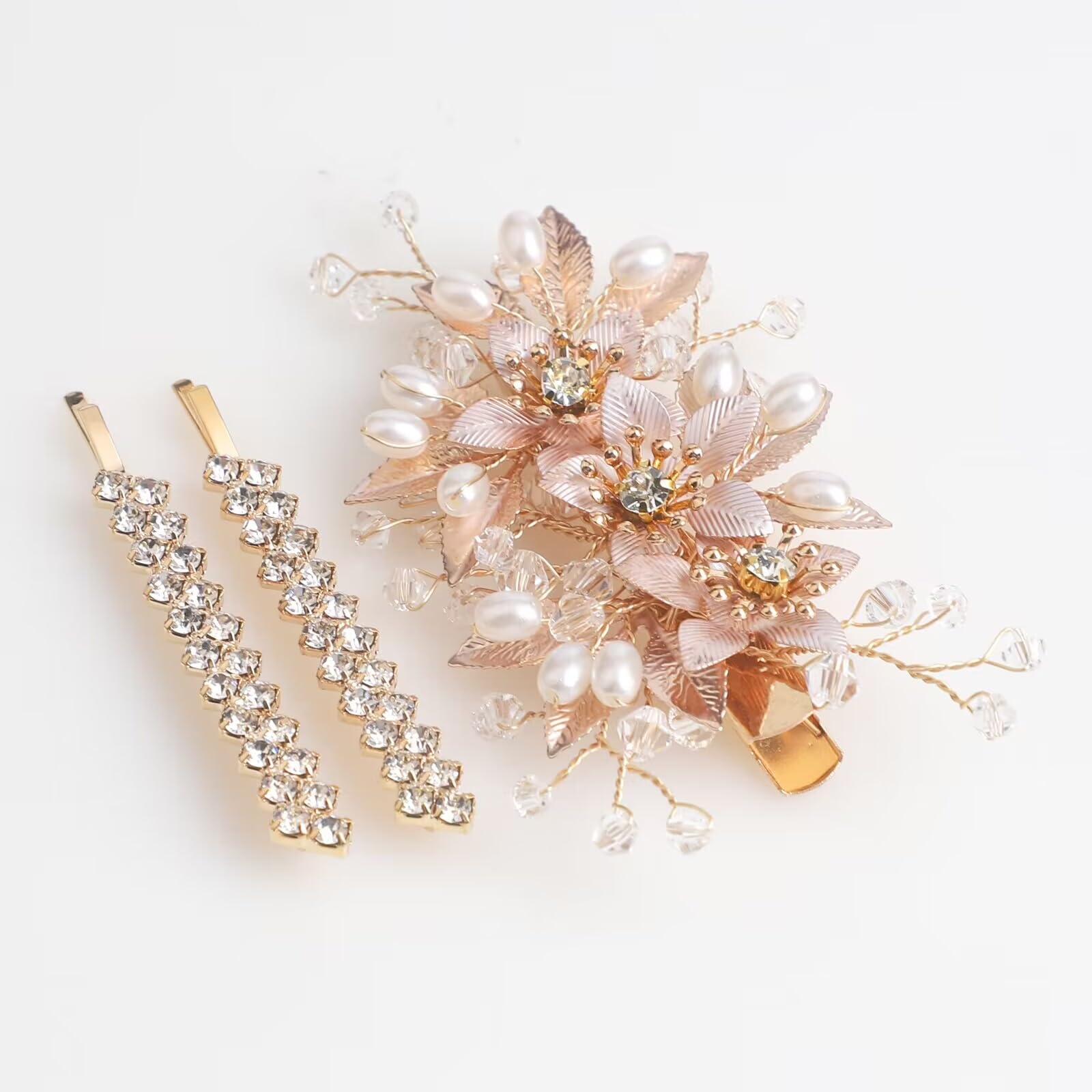 Wedding Hair Clips 3 PCS Set Floral Rhinestone Pearl Hair  display picture 1