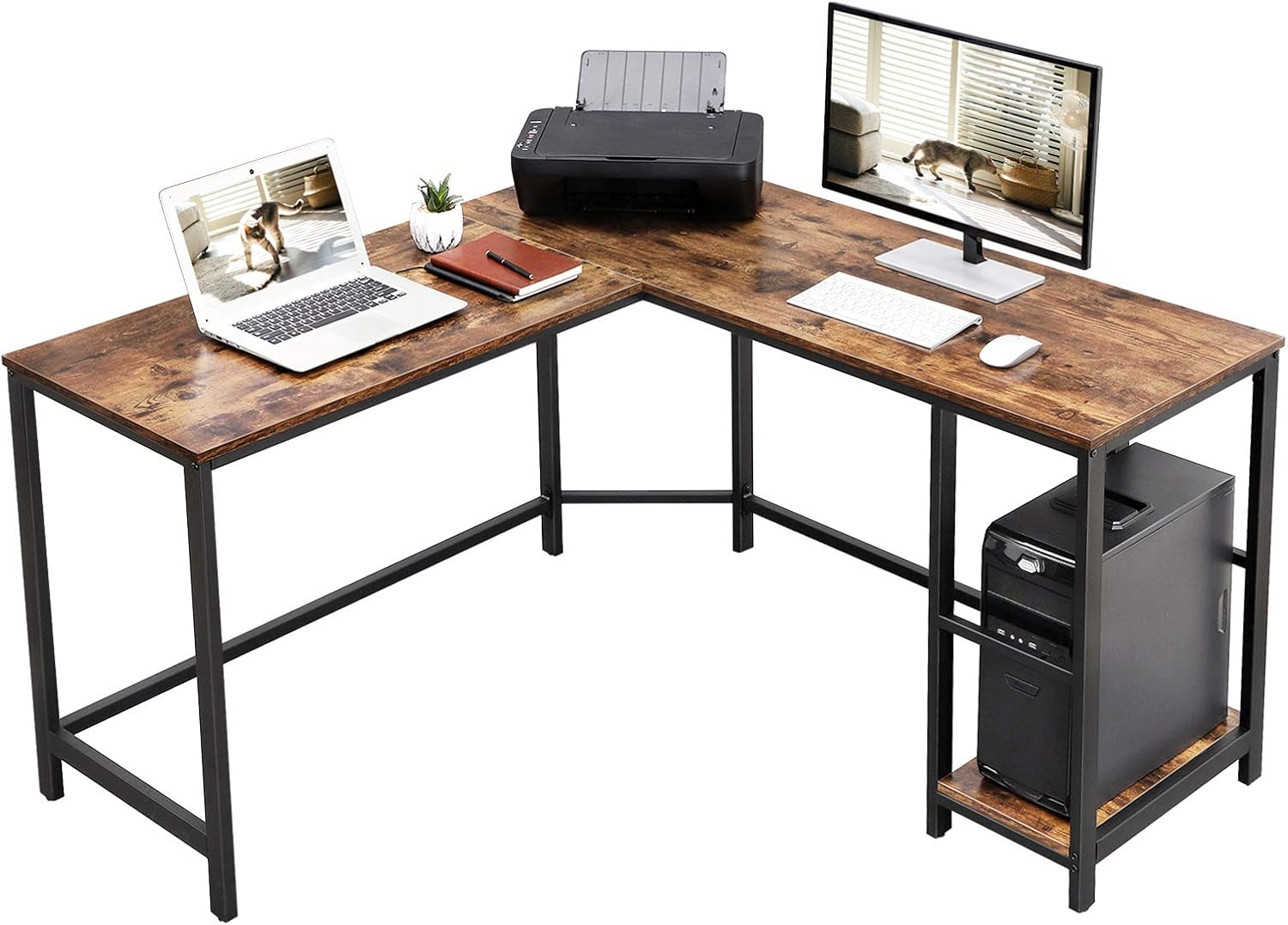 VASAGLE L-Shaped Computer Desk, Corner Desk, 54-Inch Writing Study Workstation with Shelves for Home Office, Gaming Table, Space-Saving, Easy to Assemble, Industrial, Rustic Brown and Black ULWD72X: Furniture & Decor