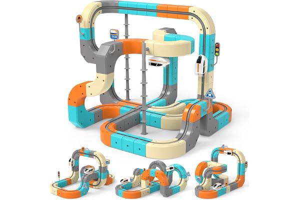 124PCS Electric Train Set, 3D Flexible Race Track for Kids 3 4 5 6 7 8 Years Old, Gravity-Defying Rail Building Toys with 2 R
