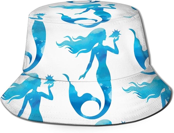 Sea Ocean Animal Mermaid Reversible Bucket Hat,Unisex Fisherman Hat