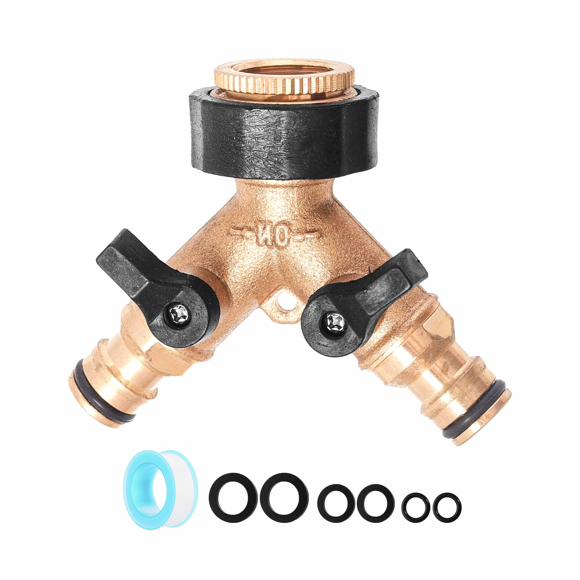 YAAVAAW Brass Garden Hose Splitter 2 Way Tap Hose Connectors with Valve, Outside Garden Tap Splitter 2 Way for G 1/2 and 3/4 inch Tap Adapter, Double Hose Tap Connector for Hose Pipe