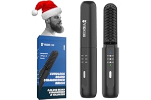 VIKICON Beard Straightener for Men: Cordless Heated Beard Brush for Men, Electric Hot Comb, Anti-Scald Mini Straightening Brush for Beard Grooming, Portable for Travel and Home Use, Gifts for Him Dad