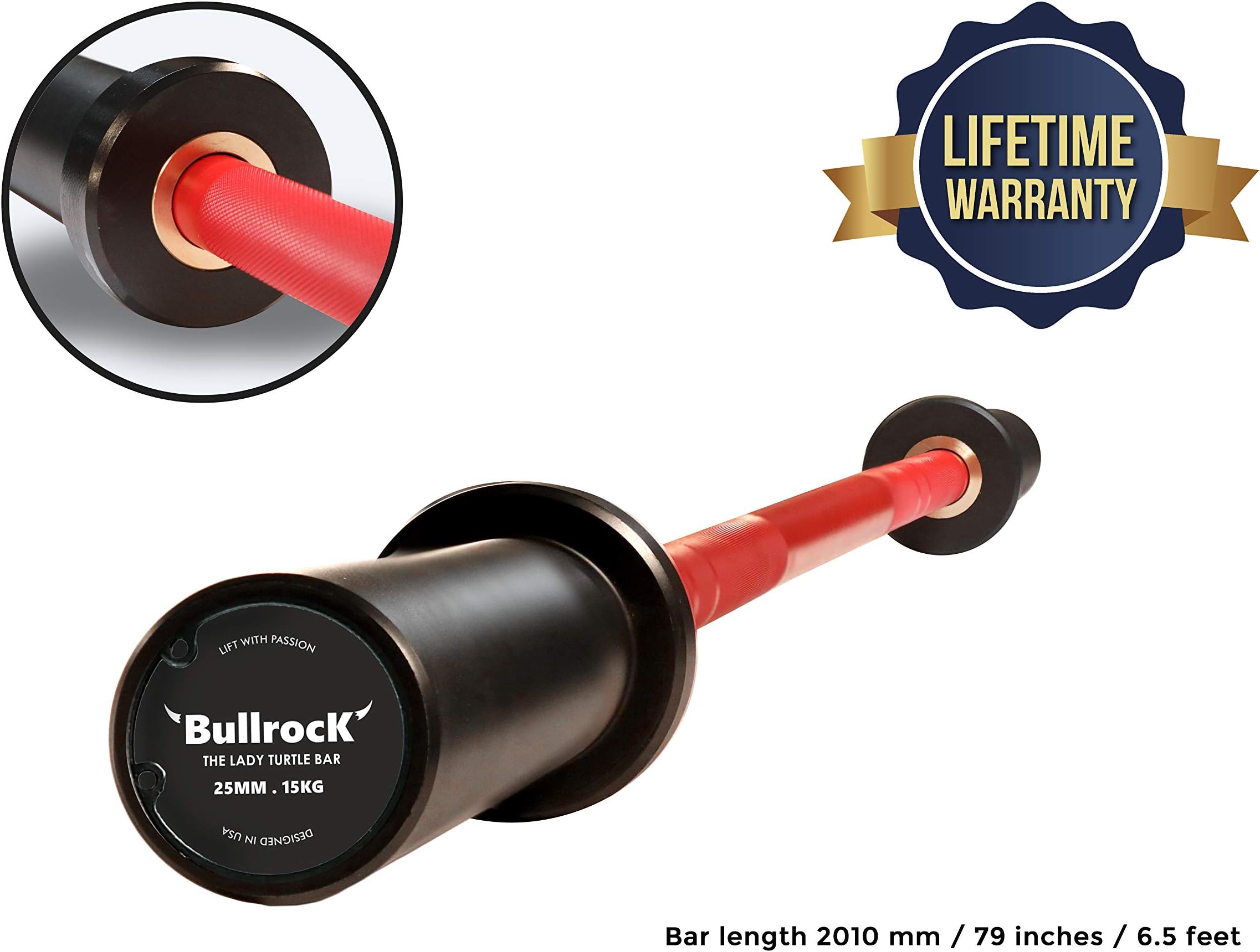 BullrocK Olympic Barbell 7 feet Men 2200mm 20kg Woman 2010mm 15kg Weightlifting Powerlifting Crossfit Gym Rod Bar 25mm to 29mm Max Load 1500lbs to 1800lbs