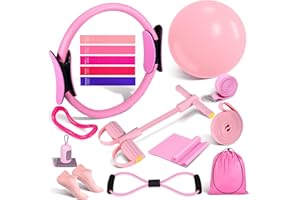 LAAPEE Pilates Essentials Kit for Women 15 Pcs Pilates Equipment for Home Workouts with Yoga Circle Ball Ring, 5 Resistance Bands,Pedal Puller Resistance Band,Anti Slip Socks for Starter Set Accessories