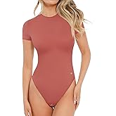 Popilush Bodysuits for Women Short Sleeve Round Neck Casual Basic T Shirt Thong Body Suits Top