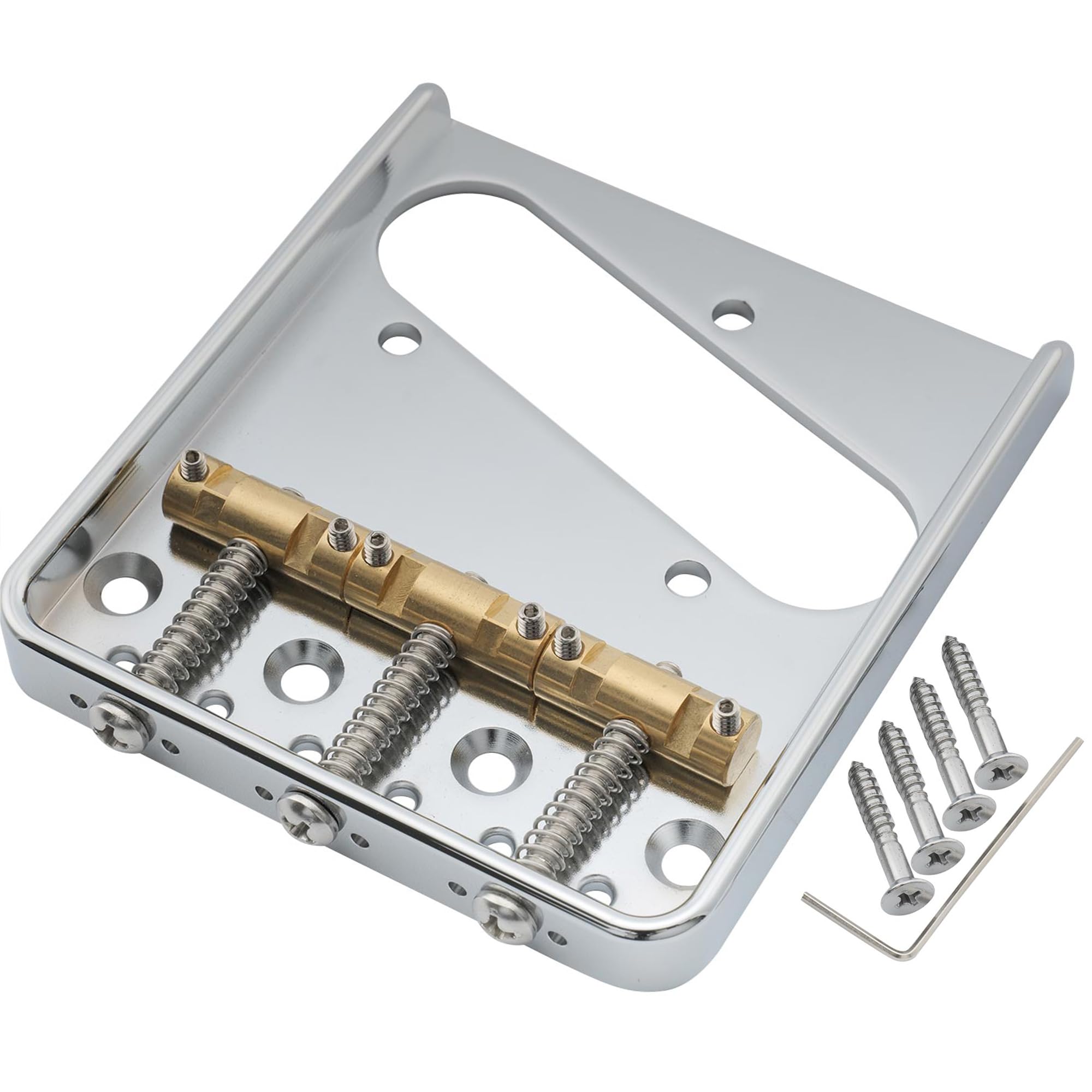 Musiclily Ultra 54mm Aluminum Plate Vintage Telecaster Bridge with Brass Compensated 3-Saddle for Tele Style Electric Guitar, Chrome