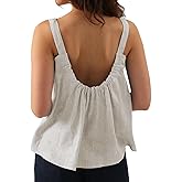 Amazhiyu Womens Pure Linen Square Neck Sleeveless Tank Tops for Casual Summer