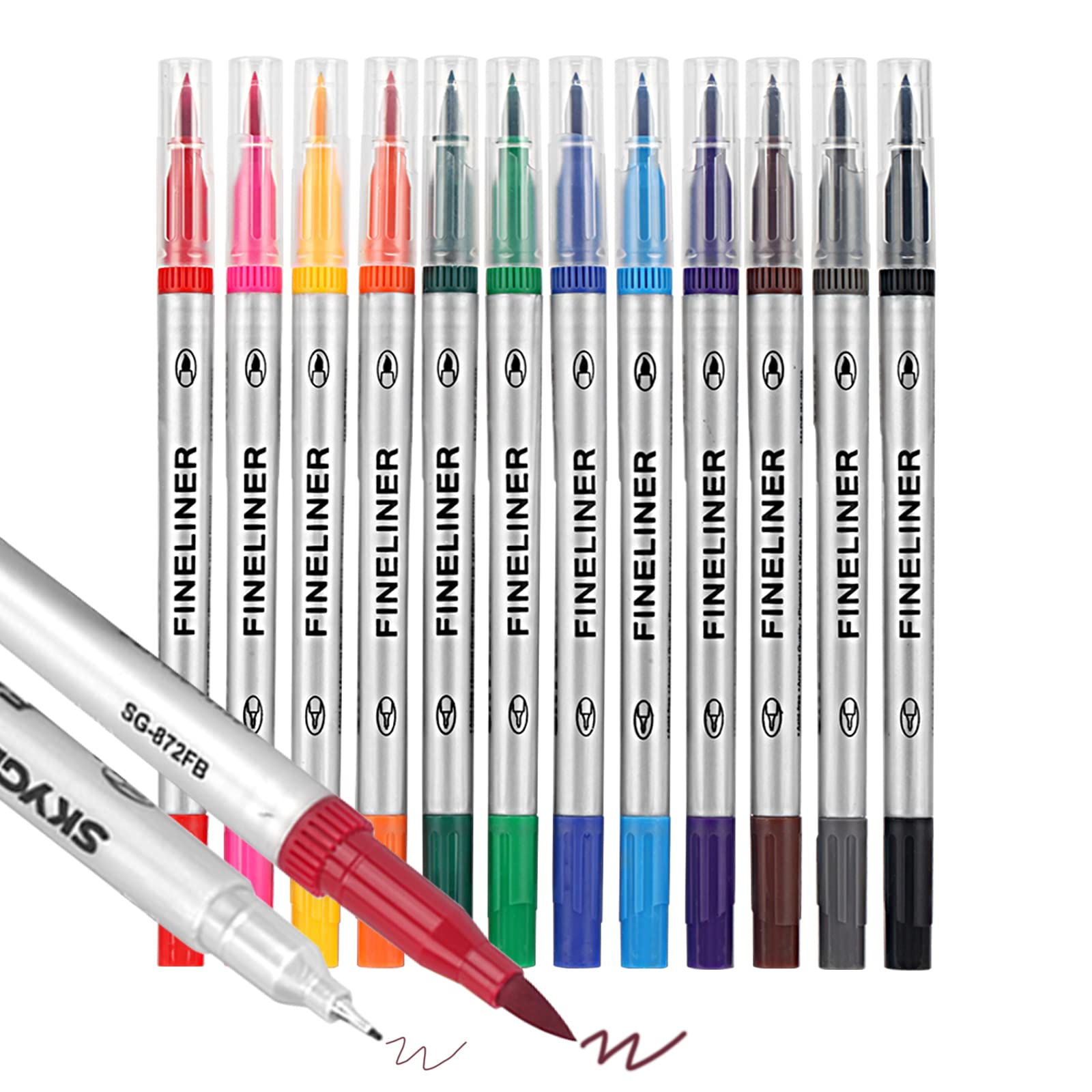 JFSJDF Dual Tip Marker Pens, 12 Colors, Fine & Brush Tips, Coloring, Drawing, Artistic Activities for Adults