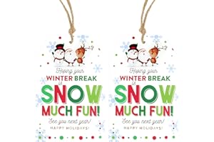 Anwyll Holiday Gift Tags,50Pcs Happy Holidays Gift Tags Design with String,Hope Your Winter Break is Snow Much Fun Gift Tags,Holiday Santa Snowflake Elk Tags for Classroom Teacher Student Party Favor