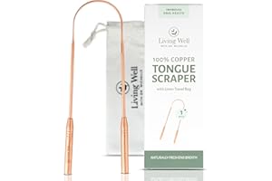 Living Well with Dr. Michelle Copper Tongue Scraper - Premium Metal Tongue Cleaner for Adults & Kids - Eliminate Bad Breath & Enhance Oral Hygiene - Includes Travel Bag