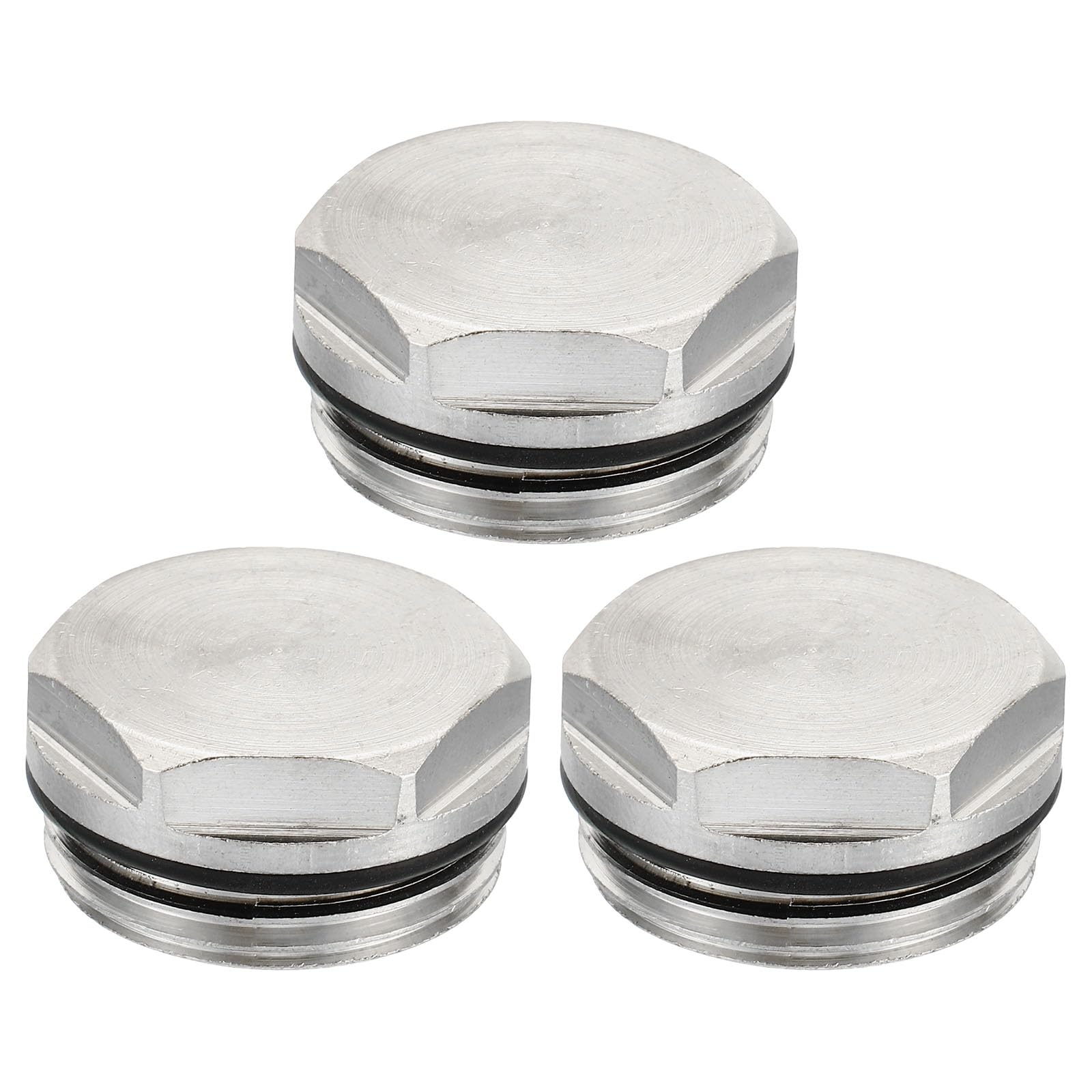 PATIKIL 3/4 Inch BSP Male Thread Blank Cap Manual Radiator Air Vent Plug, 3 Pack Nickel Plated Brass Plugs for Radiator Heater, Silver
