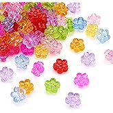 Boutigem 200Pcs 8mm Acrylic Flower Beads Colorful Transparent 5-Petal Flower Spacer Beads Plastic Floral Bead Floral Craft Bead for DIY Friendship Bracelet Earring Necklace Lanyard Jewelry Making