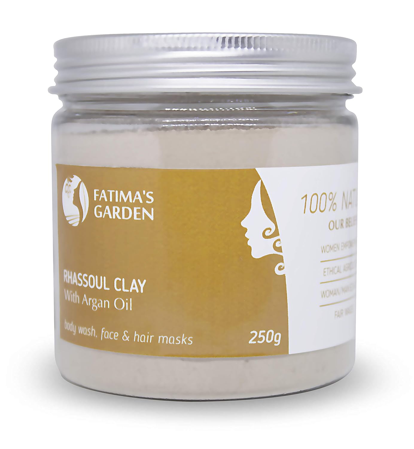 Ghassoul Clay/Rhassoul Clay With Argan Oil by Fatima Garden - Mud Mask for Skin Detox & Hair Nourishment – Skin Exfoliator & Cleanser for Acne, Dead Cells, Dandruff Detangler Hair Mask-8.8 oz / 250gr