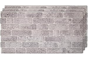 IZODEKOR 3D Wall Panels Brick Effect - Cladding, Stone Look, Styrofoam Facing for Living Room, Kitchen, Bathroom, Balcony, Bedroom and Back of Counter | White Grey (3 Piece Panel) | Covers 16 sq ft