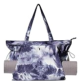 ESVAN Corduroy Yoga Tote Bag Gifts for Women Drawstring Yoga Mat Bag for Office Workout Travel Carryall Pilates Gym