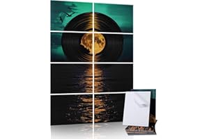 Tutmyrea 8 Pack Art Acoustic Panels, 48"X32" Self-adhesive Soundproof Wall Panels, Decorative Sound Absorbing Panels, Acoustic Treatment for Studio Home Office (Retro Record Sunset)