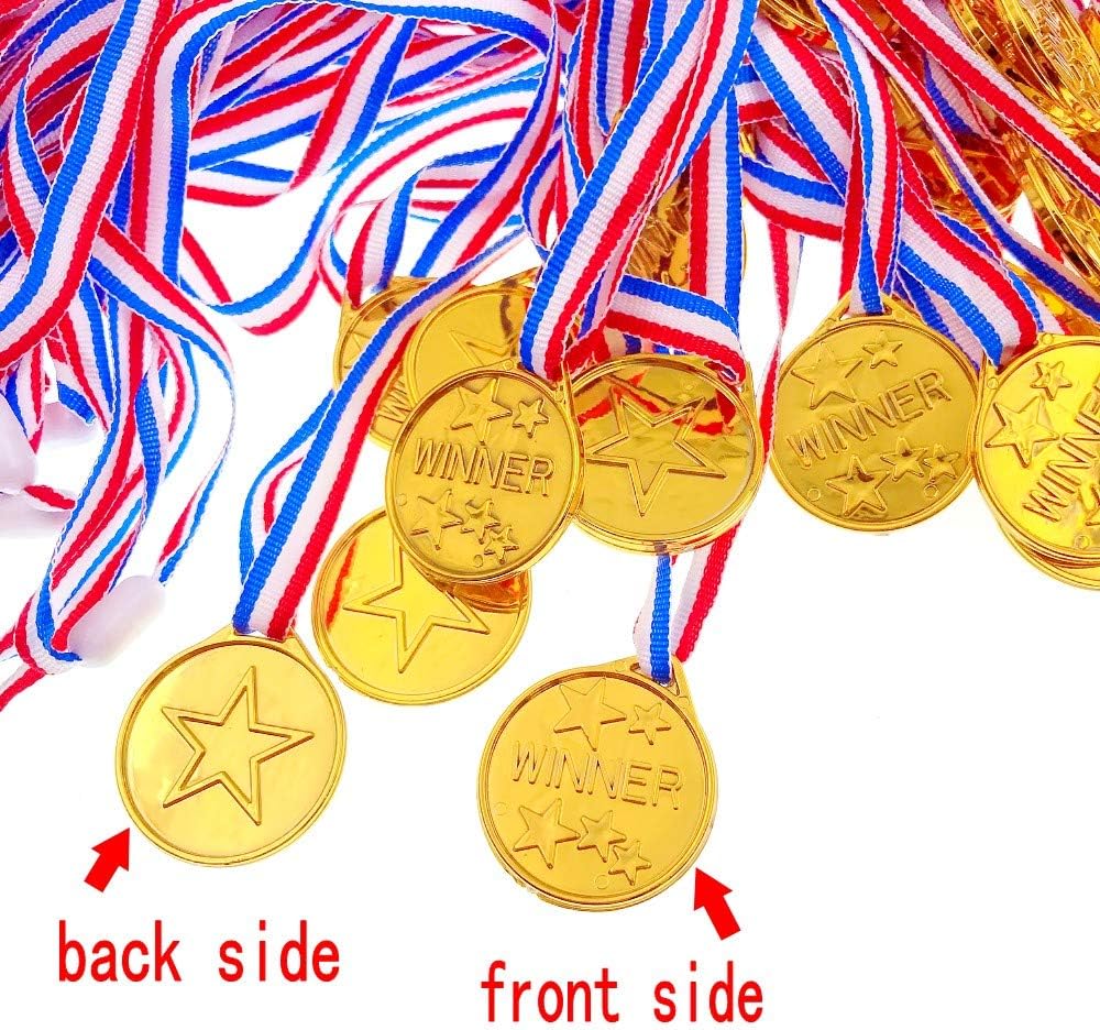 JZK 30 x Plastic gold winner medals with ribbons for kids party game prizes children birthday party bag fillers party favours toys kids sports day medals - Image 5