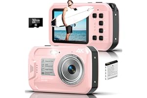 YIFECIAL 4K Underwater Camera, 64MP 16FT Waterproof Digital Camera with 32GB Card, Autofocus Floatable Waterproof Camera with IPS HD Screen, 16X Digital Zoom, Fill Light, for Surfing,Snorkeling,Swimming,Pink