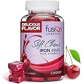 Fusion Lifestyle Chewable Iron Supplement for Women & Men - Cherry Flavor, Iron Vitamin C Soft Chew for Max Absorption, Iron as Ferrous Fumarate, Ideal for Anemia and Iron Deficiency, 2 Month Supply