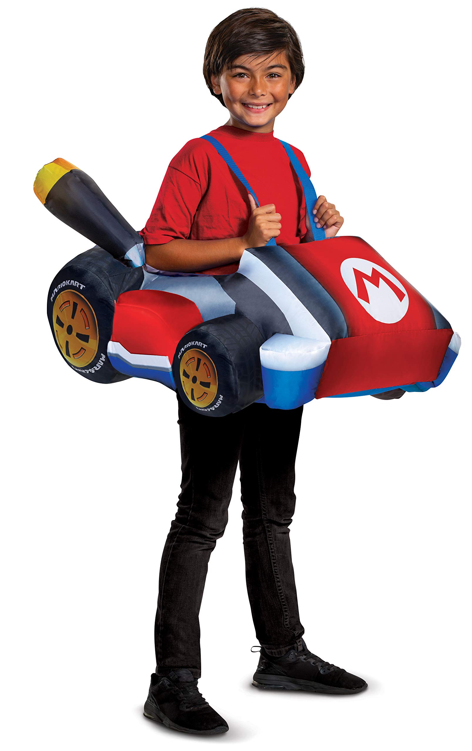Disguise Super Mario Costume, Inflatable Nintendo Mario Kart Boys Outfit, Fan Operated Expandable Character Blow Up Suit Red & Blue, Childrens Size