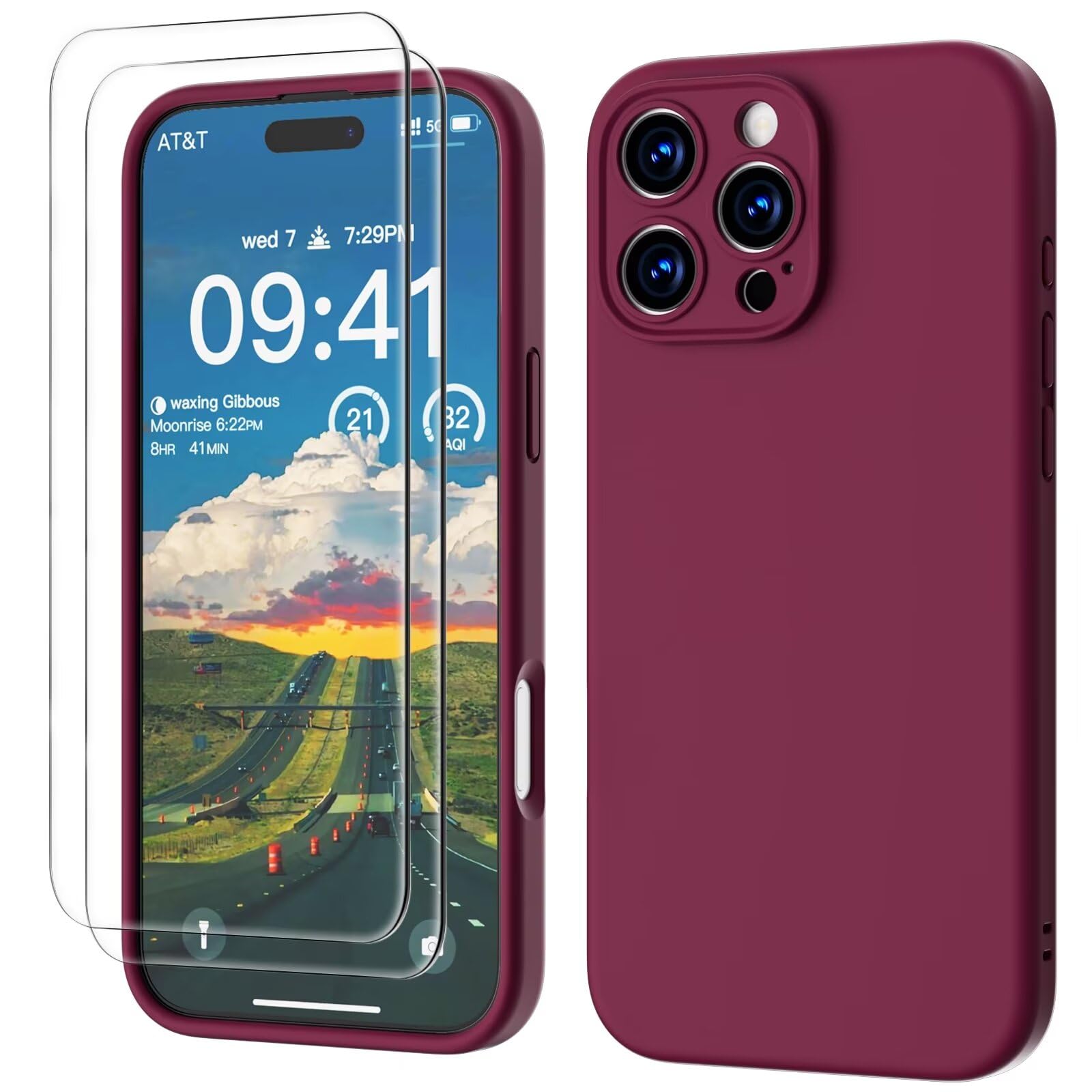 GOODVISH 3 IN 1 for iPhone 16 Pro Case 6.3 inch, Upgraded Camera Protection, 2X HD Screen Protector, Liquid Silicone Anti-Scratch Shockproof Gel Rubber Anti-Fingerprint Phone Case Cover, Wine Red