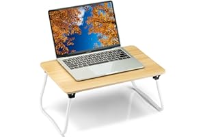 Komlyar Portable Lap Desk Bed Desk Lap Table Bed Table, Laptop Stand Breakfast Serving Tray, Foldable & Lightweight Mini Table, Lap Tablet Desk for Sofa Couch Floor - - Wood