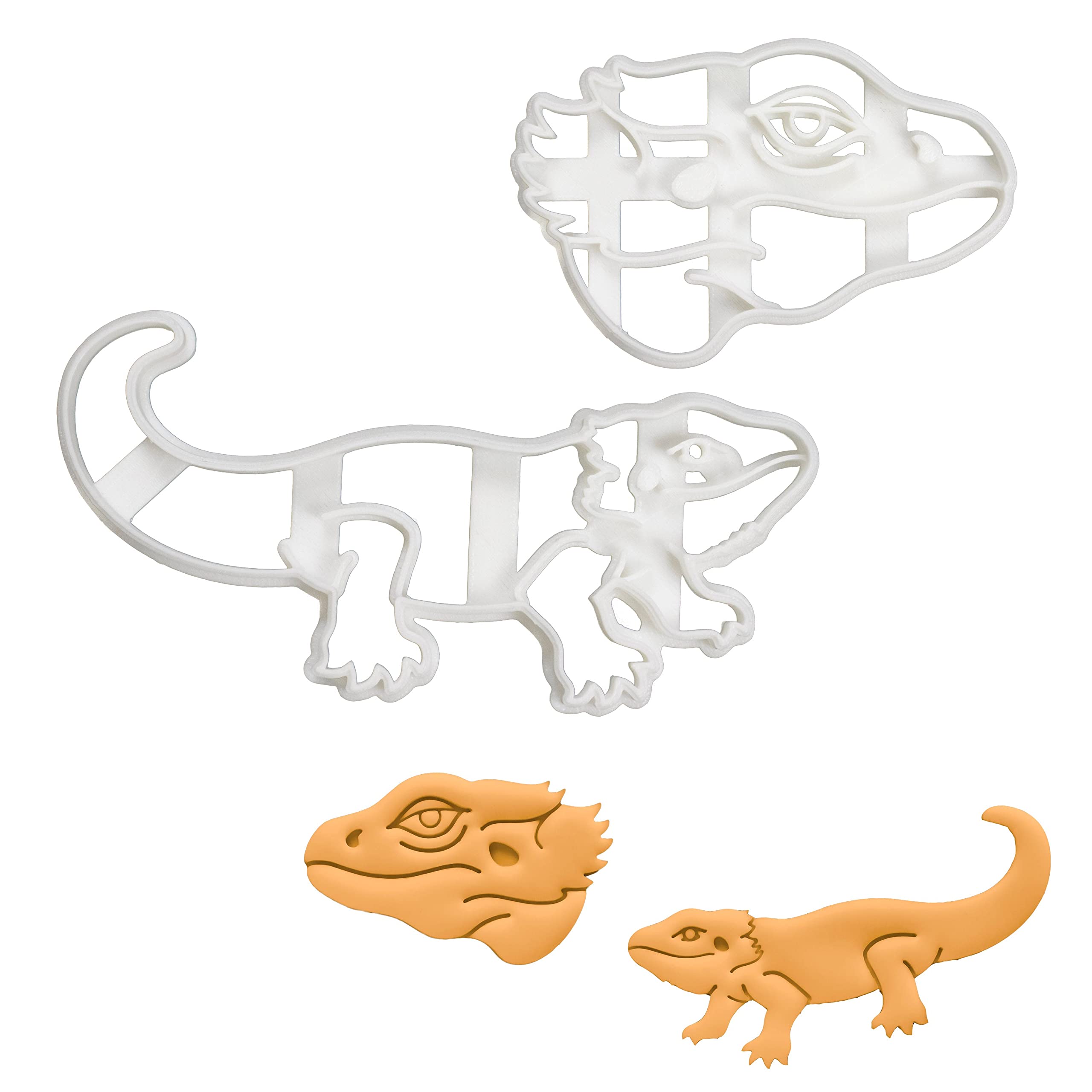 BAKERLOGY Set of 2 Pogona Bearded Dragon Cookie Cutters (Designs: Body and Face) - Detailed Biscuit Cutter Design for Baking and Crafts, Ideal on Fondant, Dough, Clay