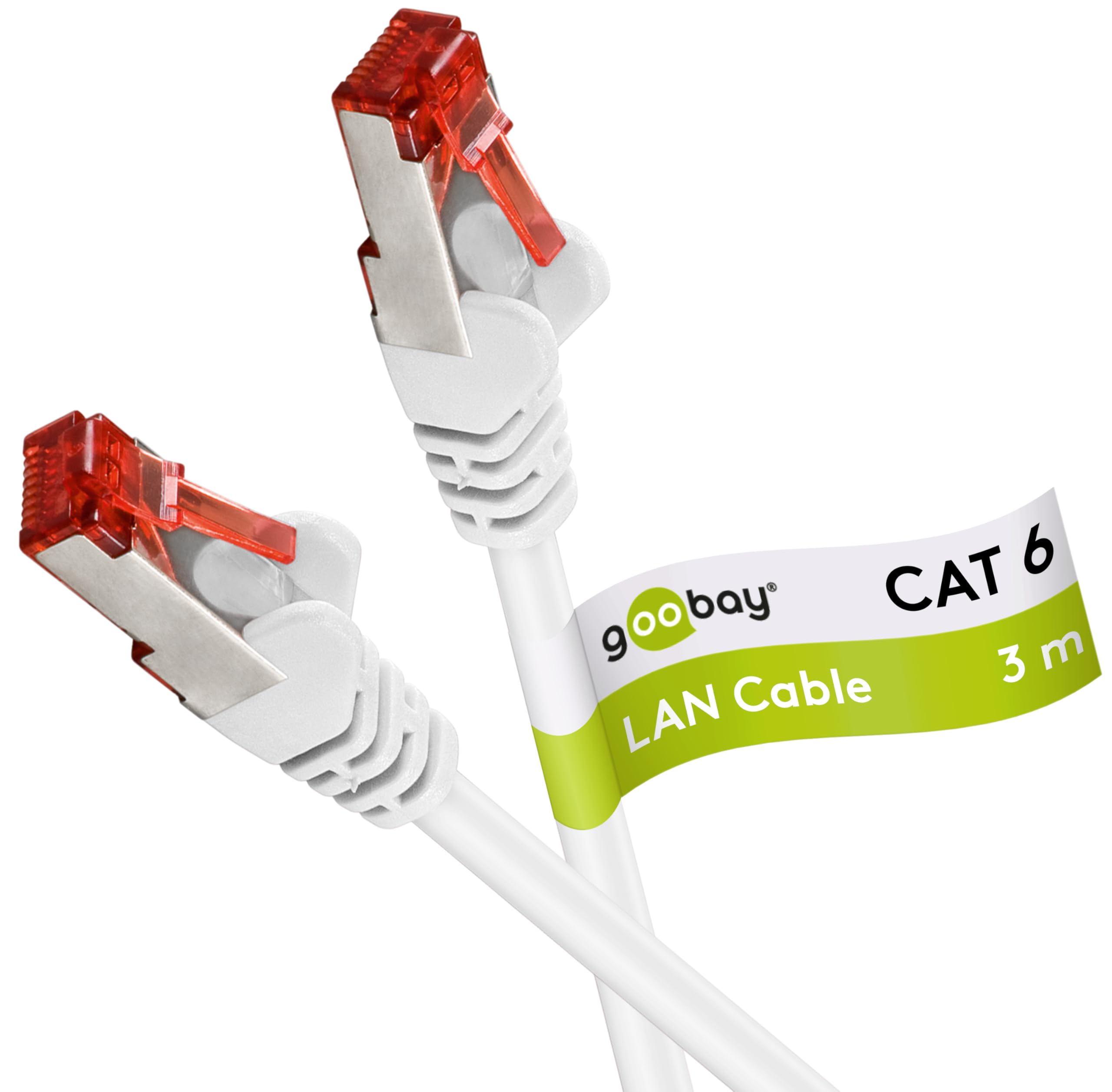 Goobay FTP Category 6 Cable LAN Network Cable for Ethernet, 3m, White, 1