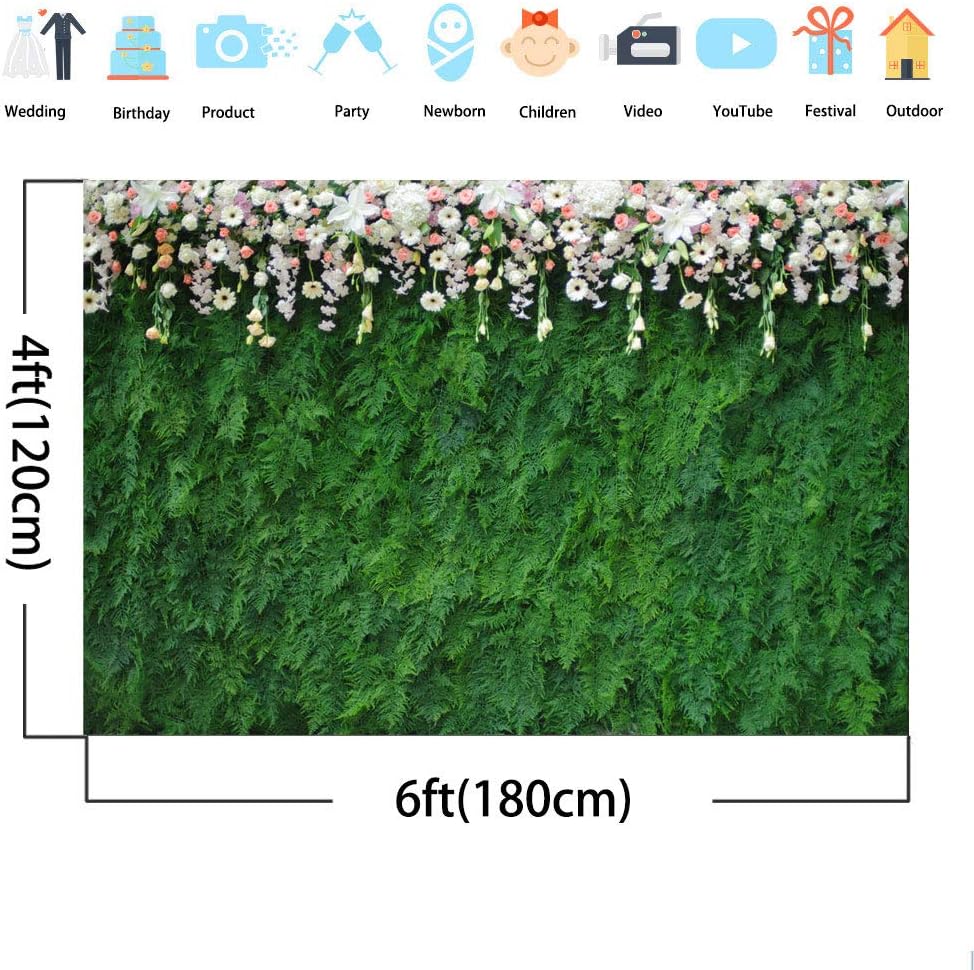 Avezano 6x4ft Green Leaves Flowers Wall Backdrop Plain Wedding Decoration Bridal Party Banner Background for Birthday Newborn Baby Shower Photoshoot Kids Photo Studio Props - Image 3