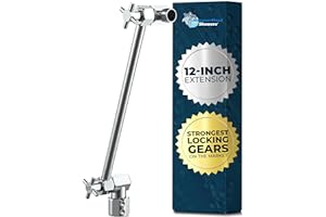 HammerHead Showers® Solid Metal 12-Inch Adjustable Shower Extension Arm – Raises Showerhead Height, Supports up to 10lbs – Chrome