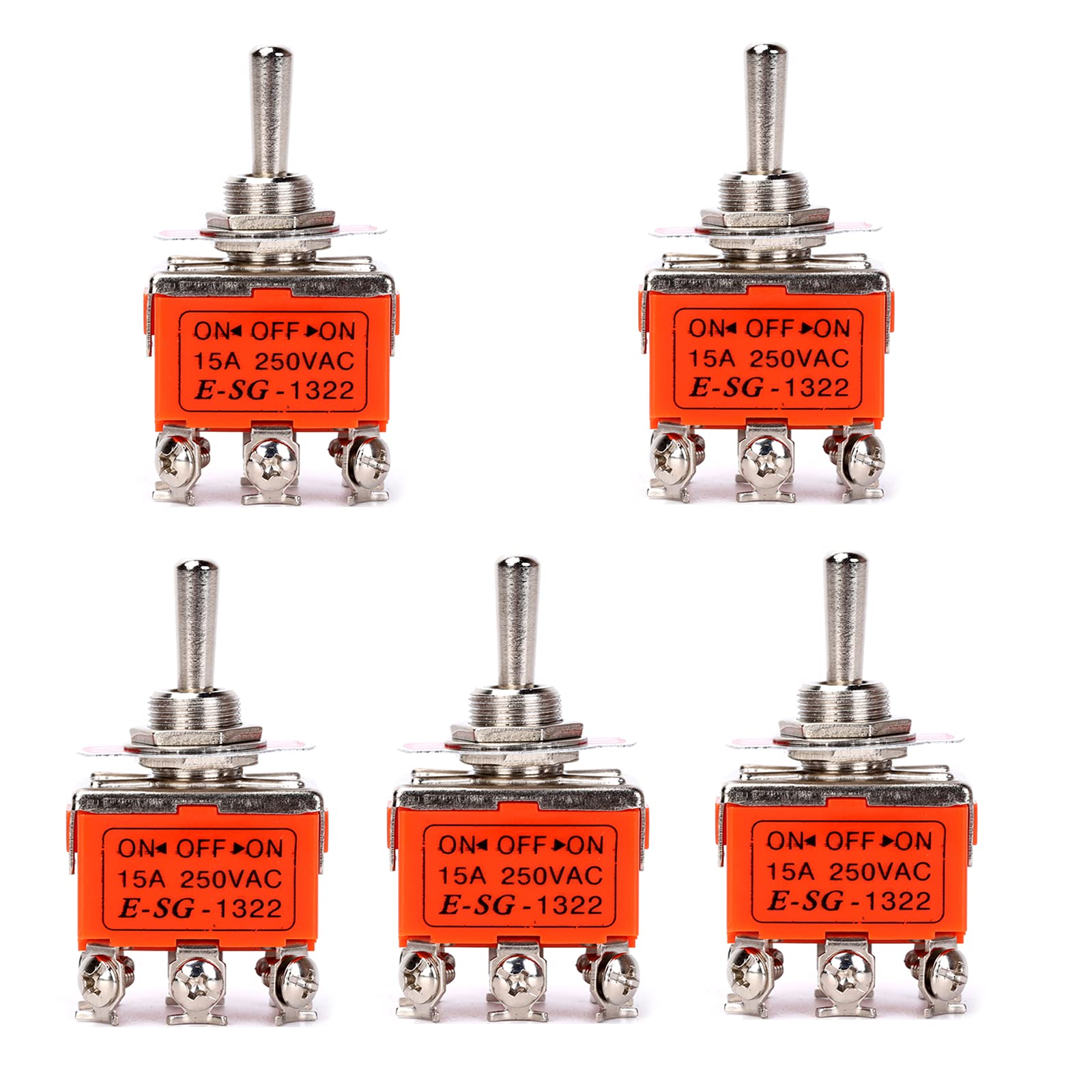 Ruimou/5Pcs Toggle Switch 3 Position 6 Pins 0N/OFF/0N Switch DPDT 15A 250VAC Suitable for electrical connections