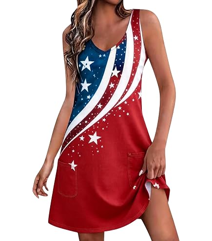 4th of July Outfits for Women,2024 Trendy Star Striped Tie Dye American Flag Print Patriotic Dress