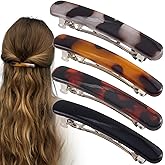 Lekgavd 4PCS French Hair Clips for Women, Oval Shape 2.48” Big Tortoise Shell Spring Snap Hair Barrettes for Thin Long Fine Hair -Black, Red, Brown, Gray (Bright Color)