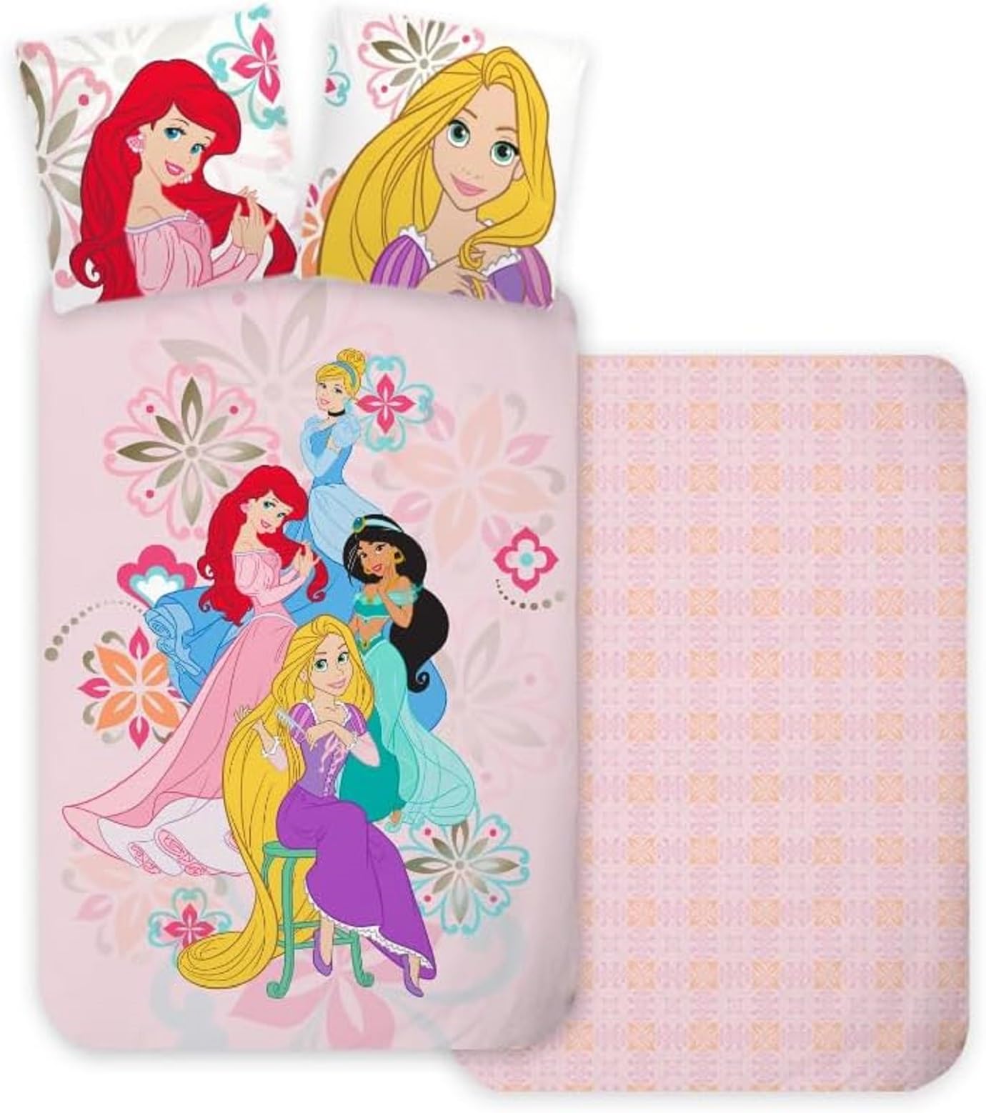 Disney Princess Bedding Set for Baby or Convertible Bed, Reversible Duvet Cover 100 x 135 cm + Pillowcase 40 x 60 cm, 100% Cotton