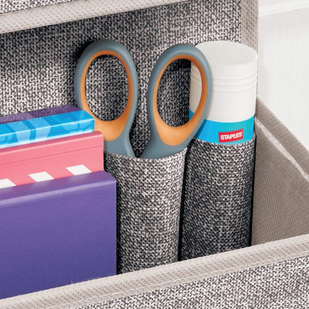 mDesign Soft Fabric Wall Mount, Over Door Hanging Storage Organizer - 4 Large Cascading Pockets - Holds Office Supplies, Planners, File Folders, Notebooks - Textured Print - Charcoal Gray : Office Products