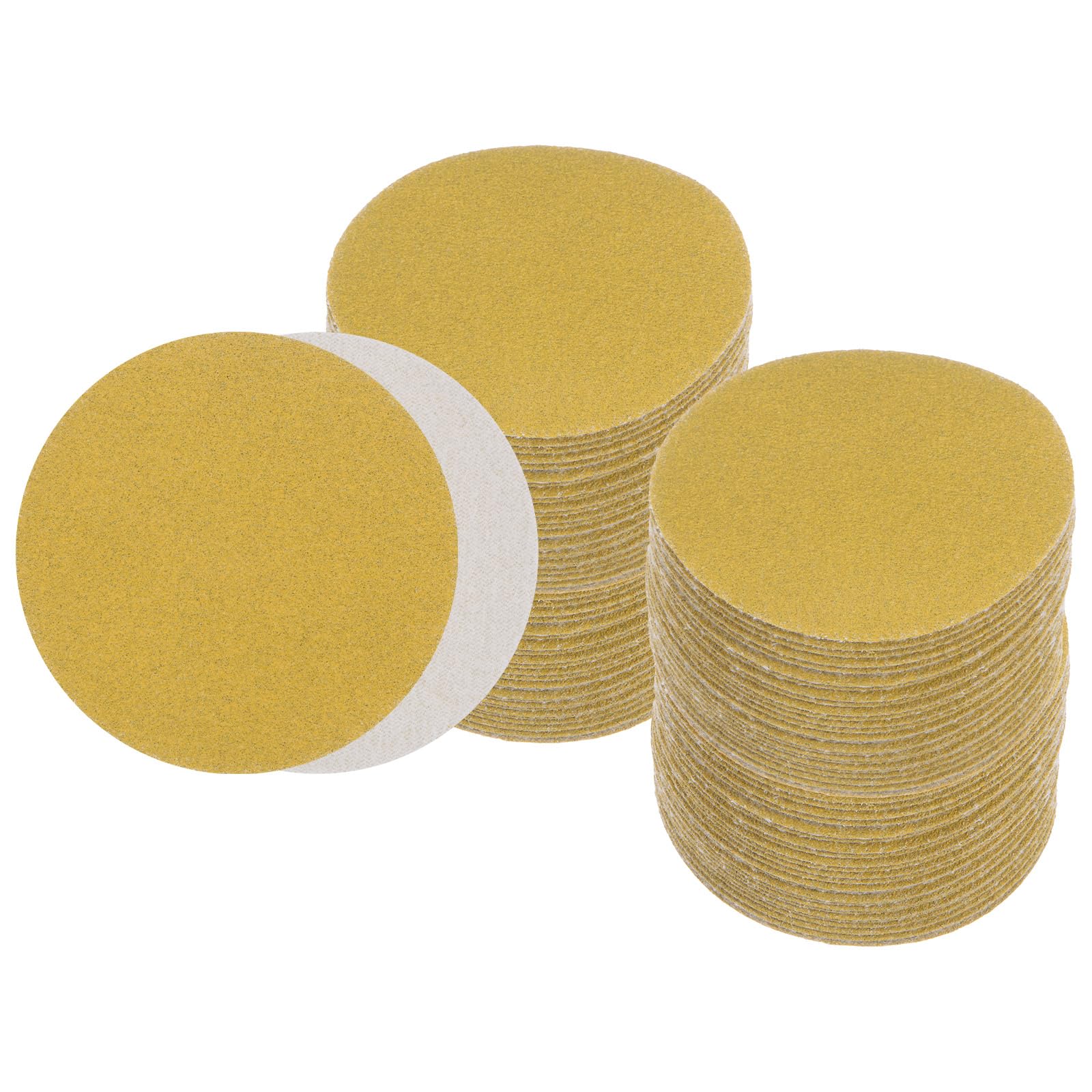 Kozelo 100pcs No Hole Sanding Discs- [ 3 Inch 120 Grit ] Round Hook and Loop Grip Sanding Pads Sheet Sandpaper for Automotive Woodworking Metal Polishing Use| Gold, Aluminum Oxide