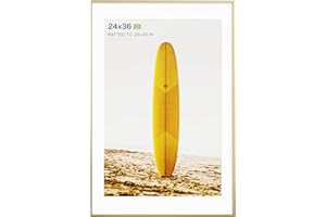 Homeforia 24x36 Frame Gold, Premium Metal 24x36 Poster Frame with Mat for 20x30 Photo, 24 x 36 Puzzle Frame Matted to 20 x 30 Picture, Tempered Glass, Wall Hook Included, Set of 1
