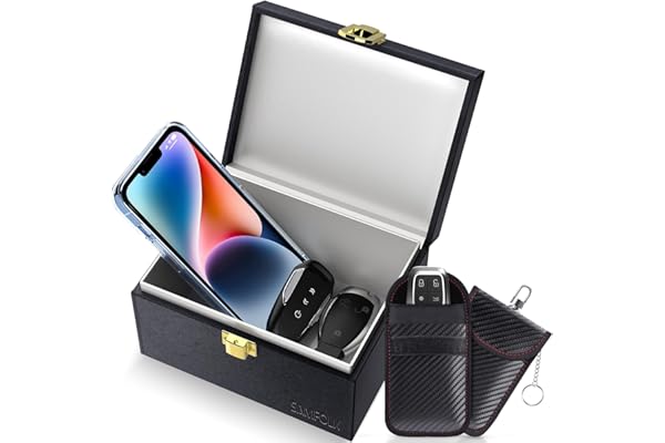 Faraday Box for Car Keys Samfolk Faraday Box with 2 Faraday Pouchs, Faraday Locking Device for Car Keys,RFID Key Fob Protecto