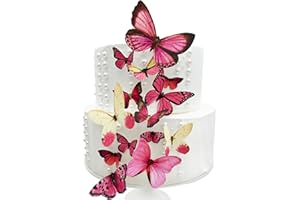 Sugar Robot Inc. Edible Butterflies for Cake Decorating - Assorted Sizes, Premium Crafted in the USA - Butterfly Cake Toppers & Cupcake Decorations (Pink)