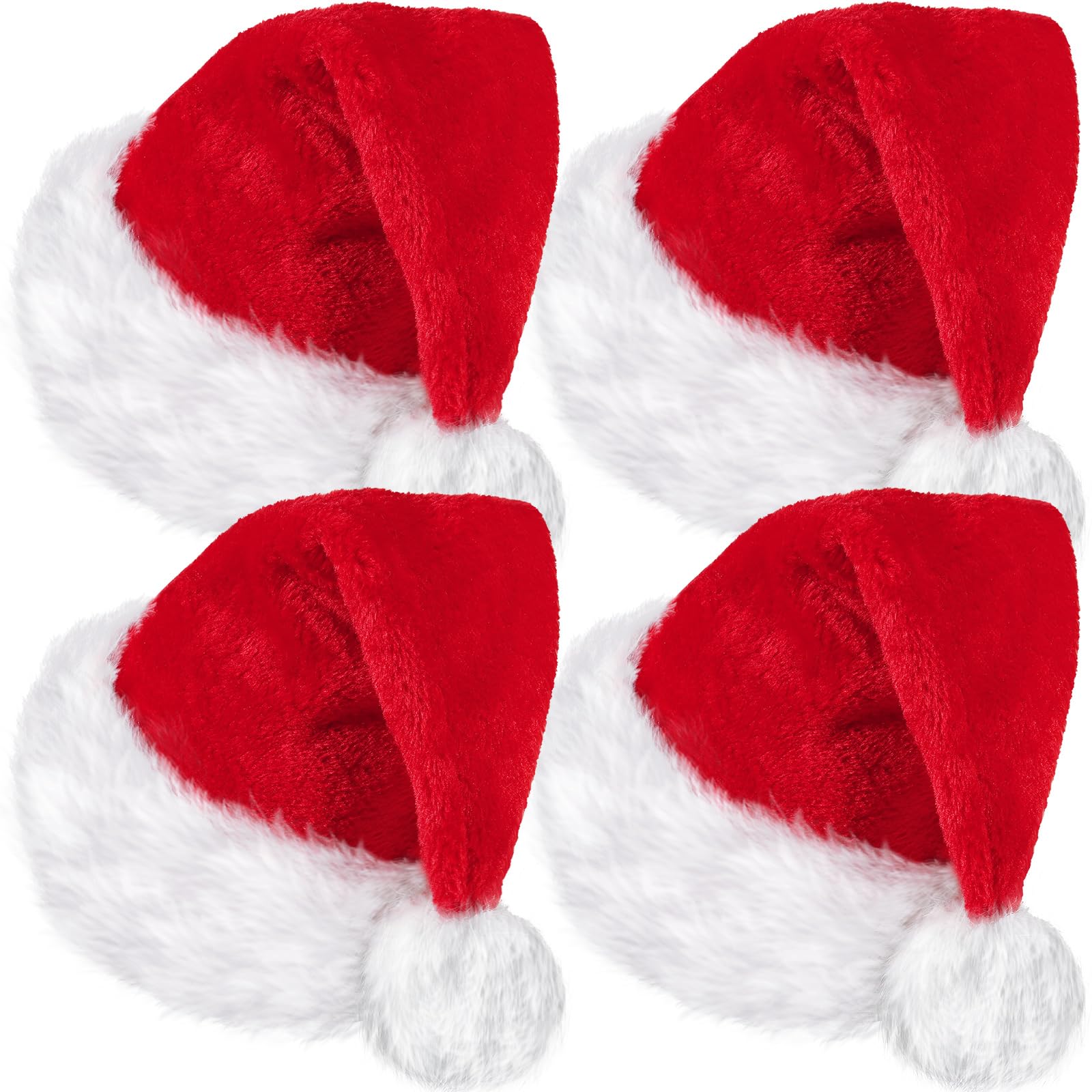 SATINIOR 4 Pack Santa Hat, Unisex Velvet Christmas Hat with Comfort Lining and Plush Brim Santa Claus Hat for Party New Year Christmas Day (Red, Adult Size)