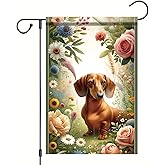 Spring Summer Dachshund Garden Flag Floral Flower Daisy Dog Seasonal Garden Flag 12x18 Inch Double Sided Decoration Yard Small Flag For Outside Holiday Seasonal Outdoor Banner